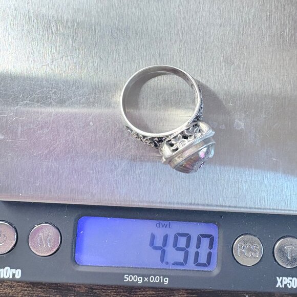 VTG Sterling Silver 925 Druzy Quartz Floral Shoulder Statement Ring Size 9 - Picture 7 of 8